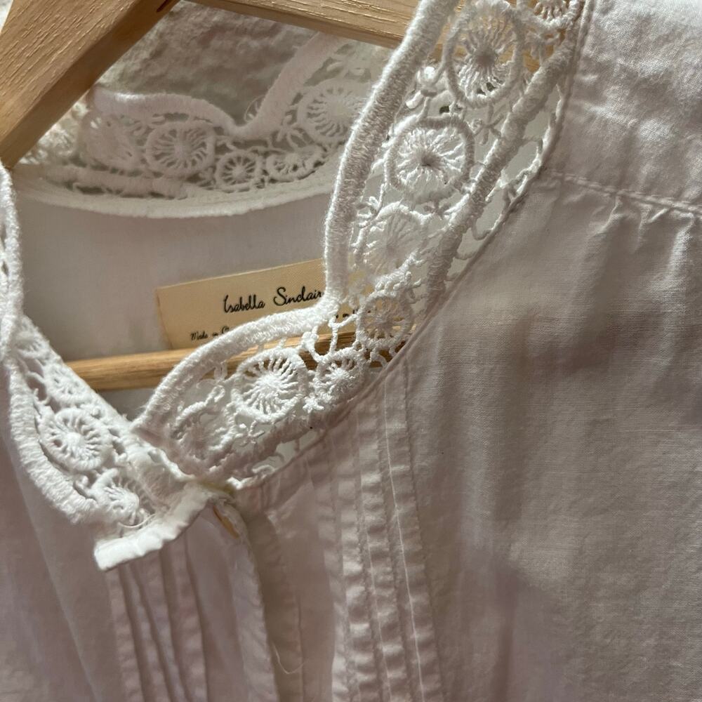 Anthropologie Isabella Sinclair White Embroidered Lace Blouse Button Up Boho M - Picture 9 of 11